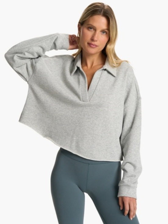 Vuori Sedona Cropped Polo Sweatshirt Heather Gray - Picture 8 of 10